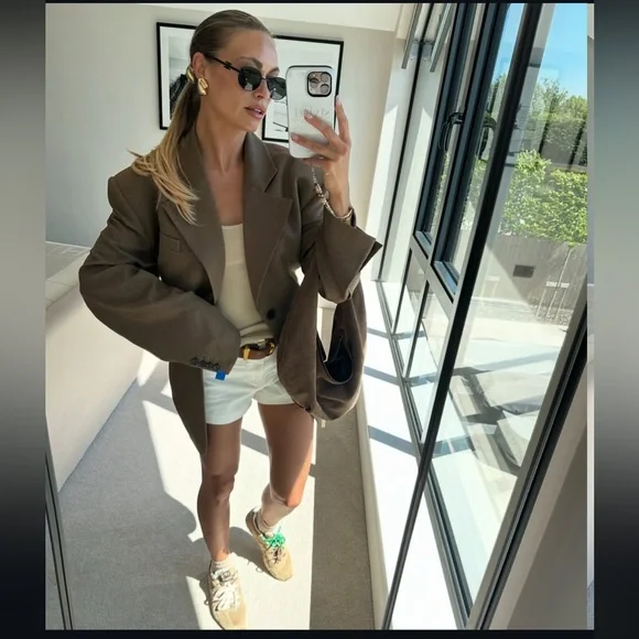 The Frankie Shop oversized wool blazer brown mushroom taupe - Picture 2 of 12